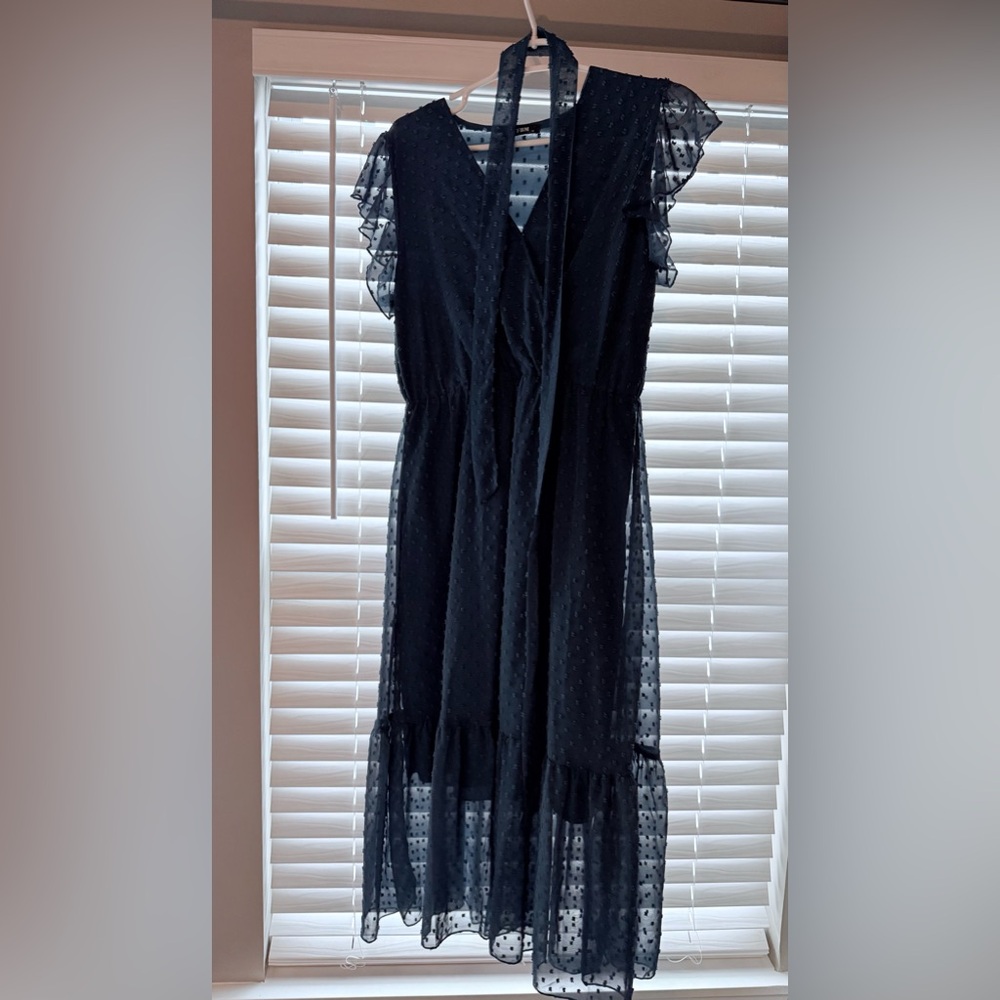 Teal Blue Flutter Sleeve Tie Waist Dress Size Medium NWOT